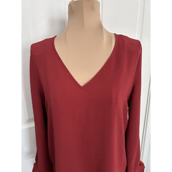CeCe V-Neck Tie Cuff Detailed Crepe Blouse Womens Relaxed Fit Clare Red Sz XS - Picture 2 of 9